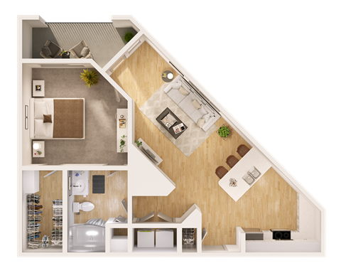 Floor plan for 1 bed, 1 bath, 815 sqft